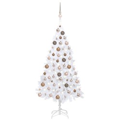 Arbre de Noël artificiel pré-éclairé et boules blanc 120 cm PVC 558034558034