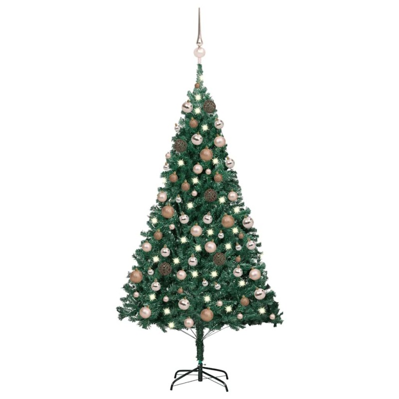 Arbre de Noël artificiel pré-éclairé et boules vert 120 cm PVC 558035558035
