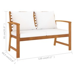 Banc de jardin avec coussin crème 120 cm Bois solide d'acacia 558073558073