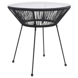 Table à manger de jardin Noir Ø70x74 cm Rotin et verre 558105558105