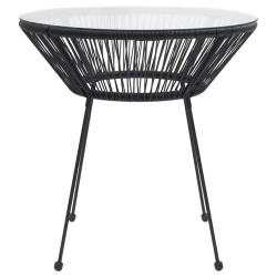 Table à manger de jardin Noir Ø70x74 cm Rotin et verre 558105558105