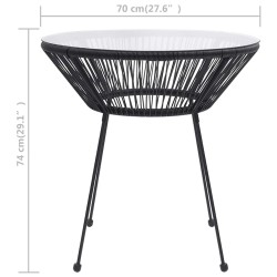 Table à manger de jardin Noir Ø70x74 cm Rotin et verre 558105558105