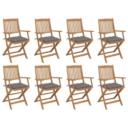 Chaises pliables d'extérieur et coussins lot de 8 Bois d'acacia 558185558185