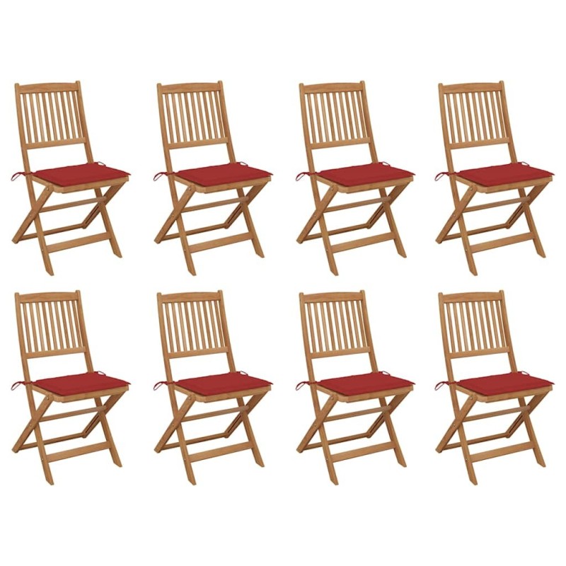 Chaises pliables d'extérieur et coussins lot de 8 Bois d'acacia 558187558187