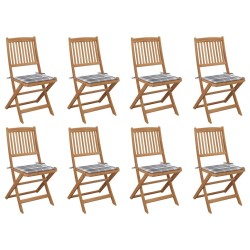 Chaises pliables d'extérieur et coussins lot de 8 Bois d'acacia 558189558189