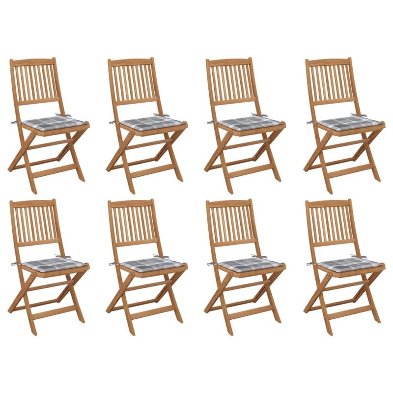 Chaises pliables d'extérieur et coussins lot de 8 Bois d'acacia 558189558189