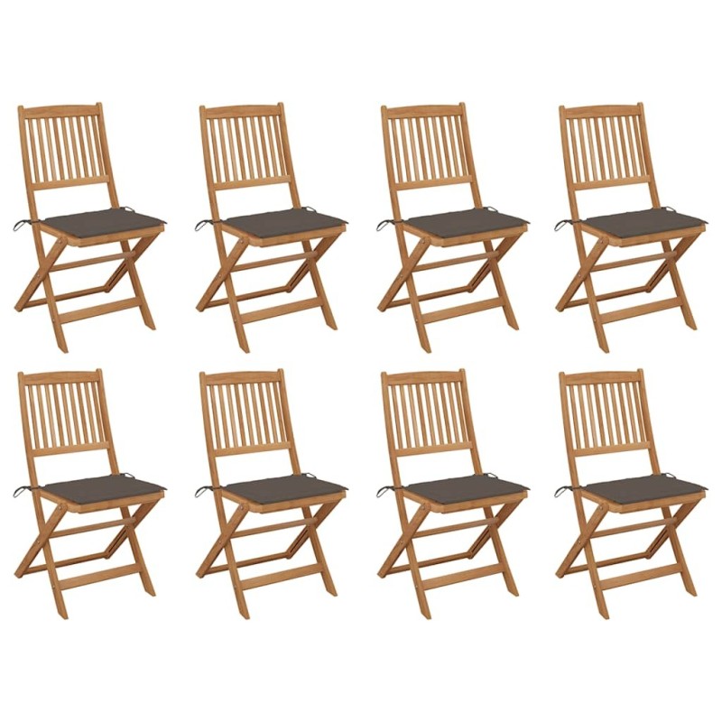 Chaises pliables d'extérieur et coussins lot de 8 Bois d'acacia 558192558192