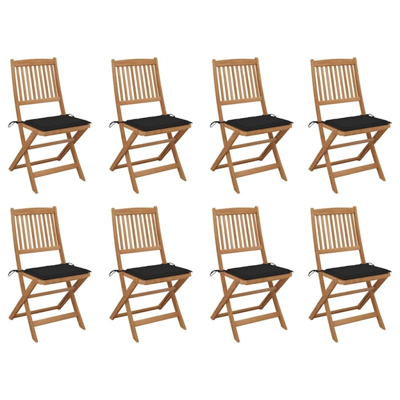 Chaises pliables d'extérieur et coussins lot de 8 Bois d'acacia 558193558193