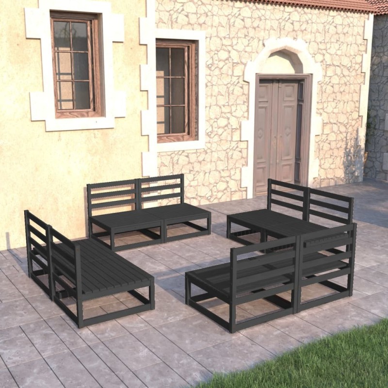 Salon de jardin 8 pcs noir bois de pin massif 558194558194