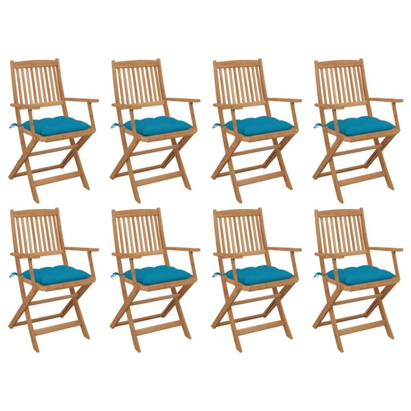 Chaises pliables d'extérieur et coussins lot de 8 Bois d'acacia 558197558197