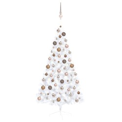 Demi-arbre de Noël artificiel pré-éclairé et boules blanc 150cm 558198558198