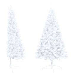 Demi-arbre de Noël artificiel pré-éclairé et boules blanc 150cm 558198558198
