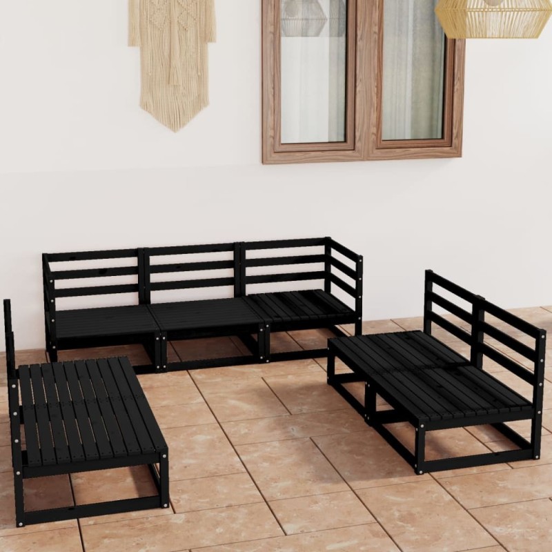 Salon de jardin 7 pcs noir bois de pin massif 558201558201