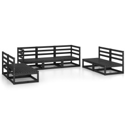 Salon de jardin 7 pcs noir bois de pin massif 558201558201