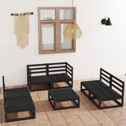 Salon de jardin 7 pcs noir bois de pin massif 558202558202
