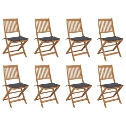 Chaises pliables d'extérieur et coussins lot de 8 Bois d'acacia 558205558205