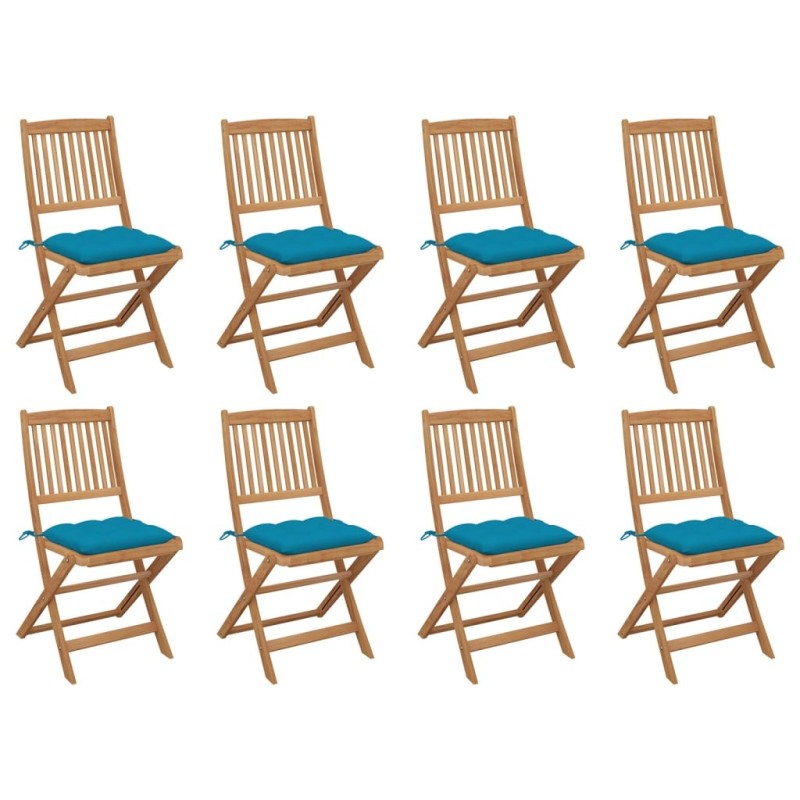 Chaises pliables d'extérieur et coussins lot de 8 Bois d'acacia 558206558206