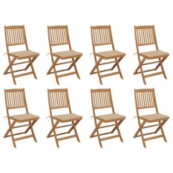 Chaises pliables d'extérieur et coussins lot de 8 Bois d'acacia 558207558207