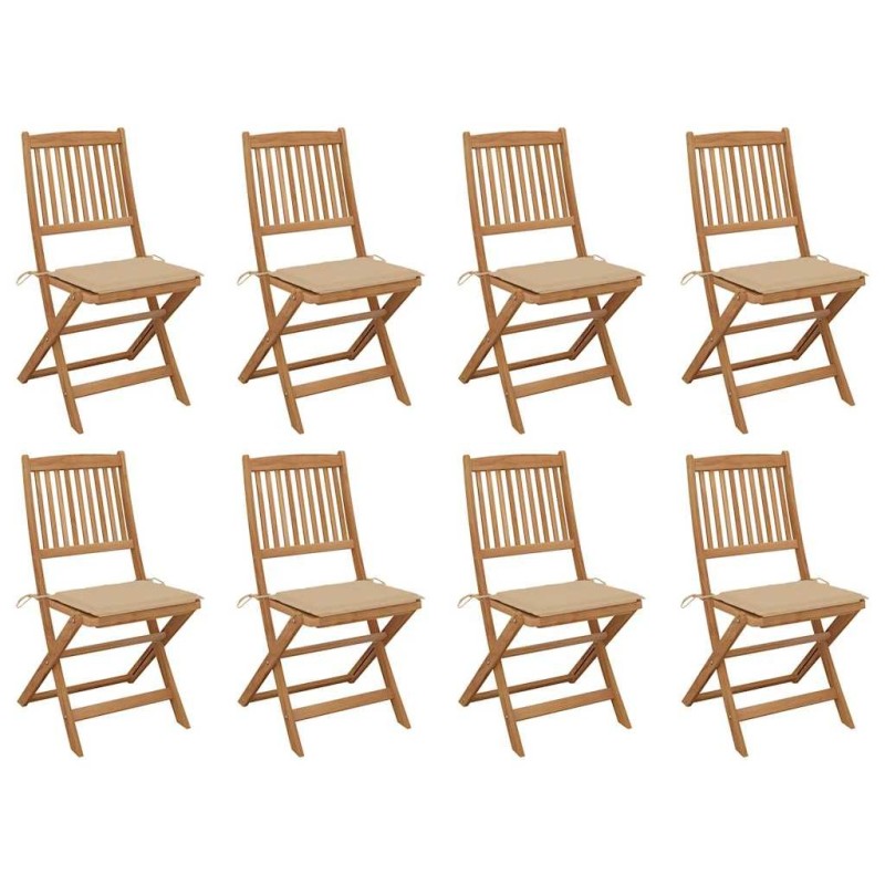 Chaises pliables d'extérieur et coussins lot de 8 Bois d'acacia 558207558207