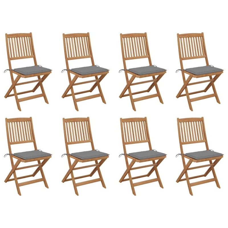 Chaises pliables d'extérieur et coussins lot de 8 Bois d'acacia 558209558209