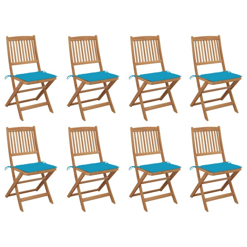 Chaises pliables d'extérieur et coussins lot de 8 Bois d'acacia 558210558210