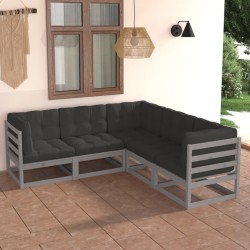 Salon de jardin 5 pcs avec coussins Bois de pin massif 558211558211