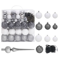Arbre de Noël artificiel pré-éclairé et boules blanc 240 cm 558217558217