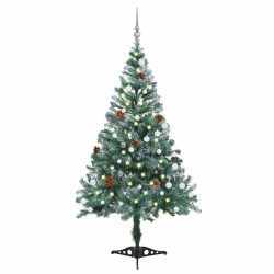 Arbre de Noël givré pré-éclairé et boules pommes de pin 150 cm 558223558223