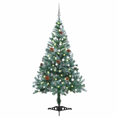 Arbre de Noël givré pré-éclairé et boules pommes de pin 150 cm 558223558223