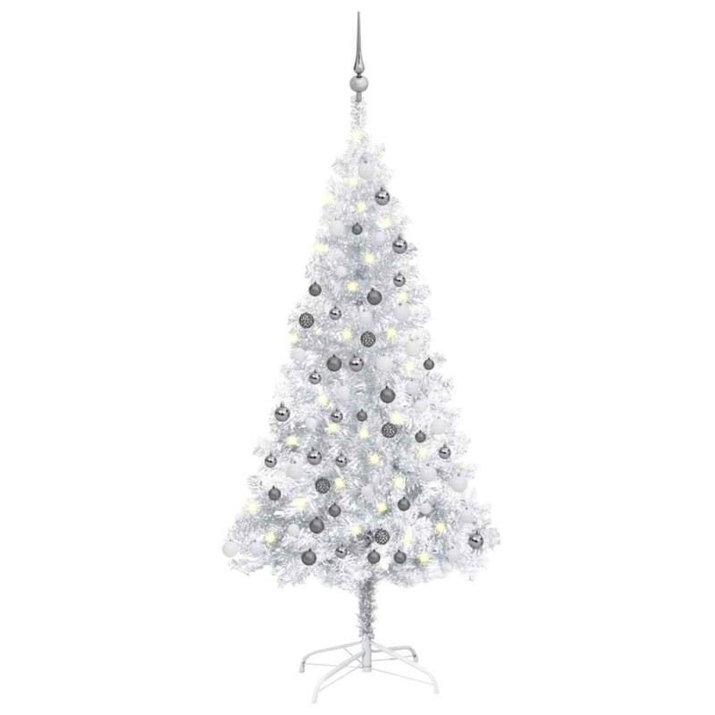 Arbre de Noël artificiel pré-éclairé/boules argenté 120 cm PET 558224558224