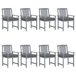 Chaises de jardin et coussins lot de 8 Bois acacia solide Gris 558237558237