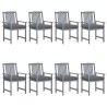 Chaises de jardin et coussins lot de 8 Bois acacia solide Gris 558237558237