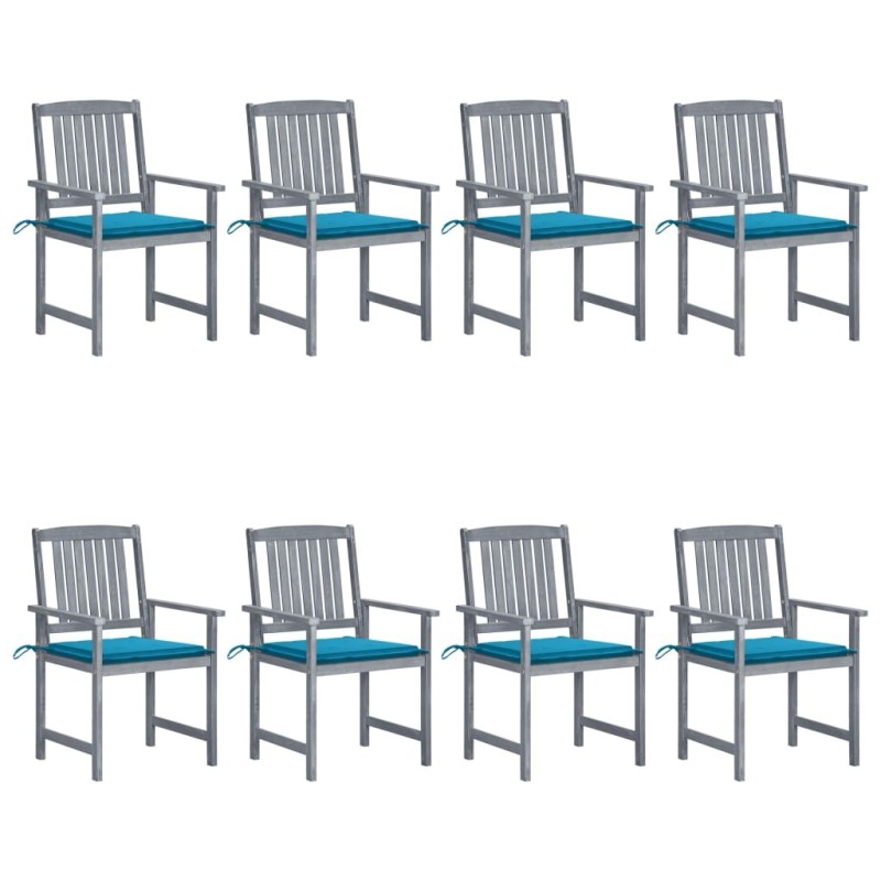 Chaises de jardin et coussins lot de 8 Bois acacia solide Gris 558238558238