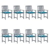 Chaises de jardin et coussins lot de 8 Bois acacia solide Gris 558238558238