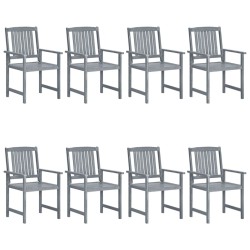 Chaises de jardin et coussins lot de 8 Bois acacia solide Gris 558238558238