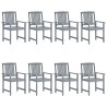 Chaises de jardin et coussins lot de 8 Bois acacia solide Gris 558238558238