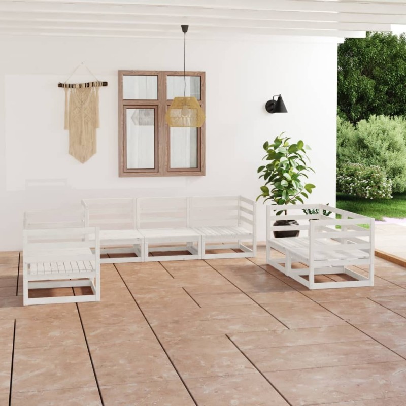 Salon de jardin 7 pcs Blanc Bois de pin massif 558241558241