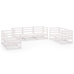 Salon de jardin 7 pcs Blanc Bois de pin massif 558241558241