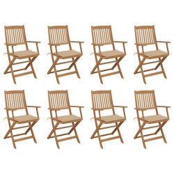 Chaises pliables d'extérieur et coussins lot de 8 Bois d'acacia 558244558244