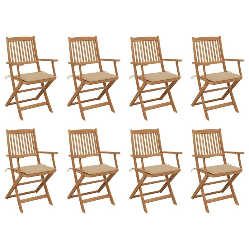 Chaises pliables d'extérieur et coussins lot de 8 Bois d'acacia 558244558244