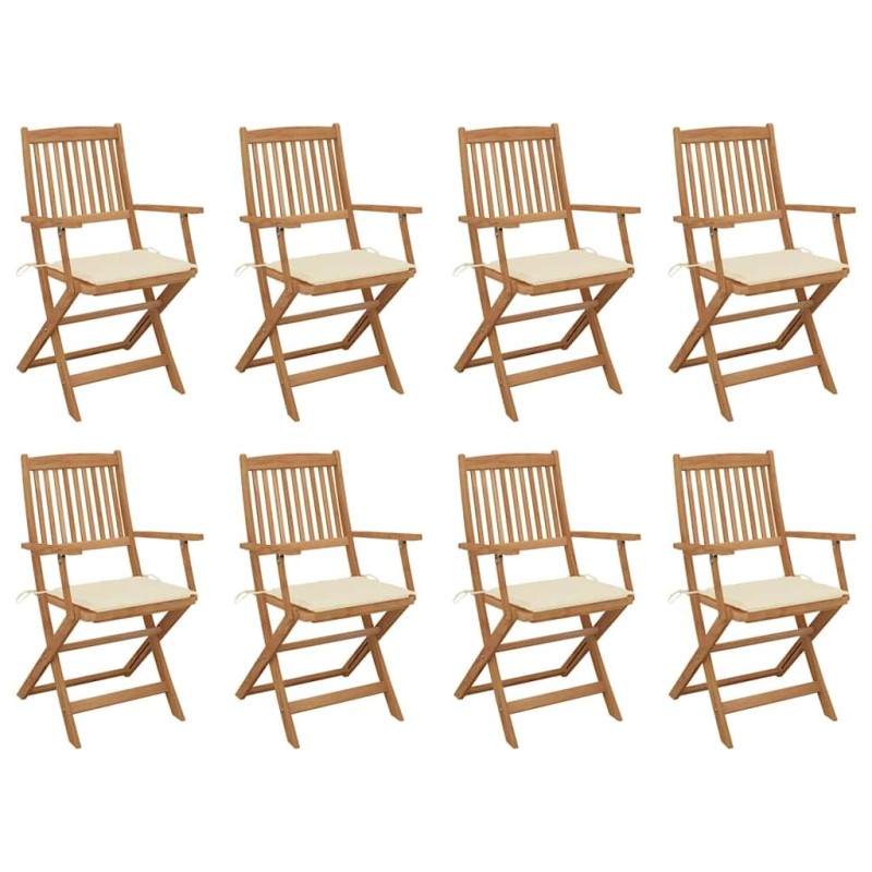 Chaises pliables d'extérieur et coussins lot de 8 Bois d'acacia 558246558246