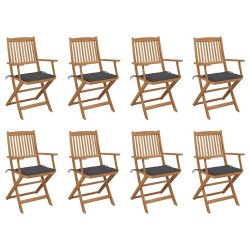 Chaises pliables d'extérieur et coussins lot de 8 Bois d'acacia 558247558247