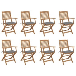 Chaises pliables d'extérieur et coussins lot de 8 Bois d'acacia 558249558249