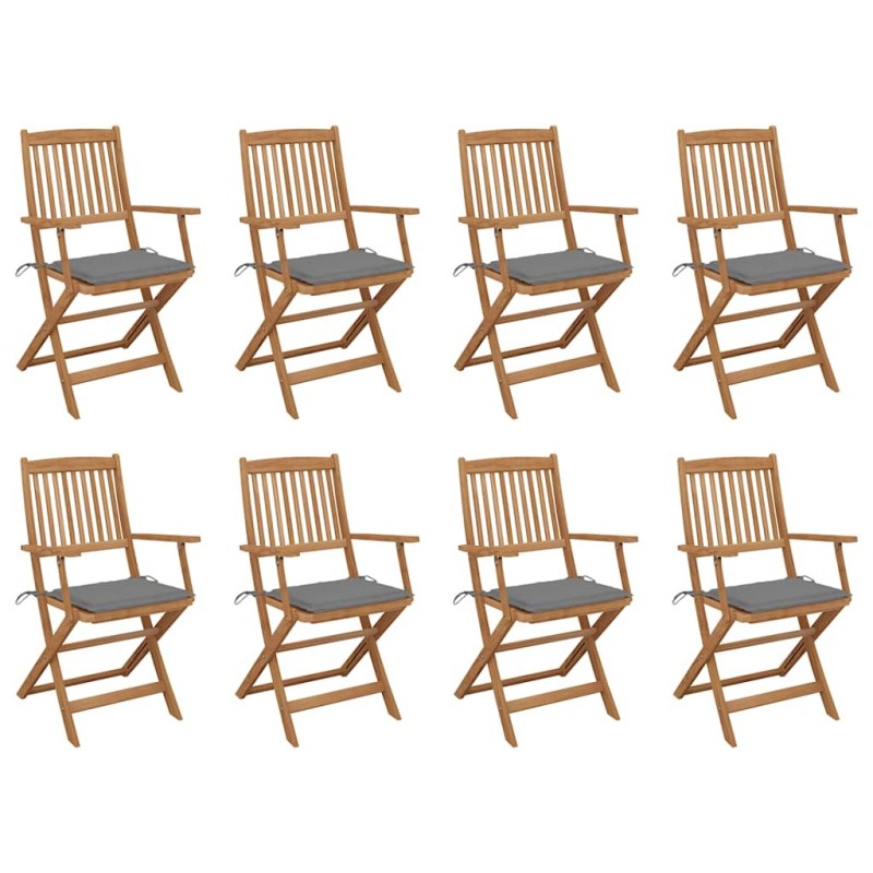 Chaises pliables d'extérieur et coussins lot de 8 Bois d'acacia 558249558249