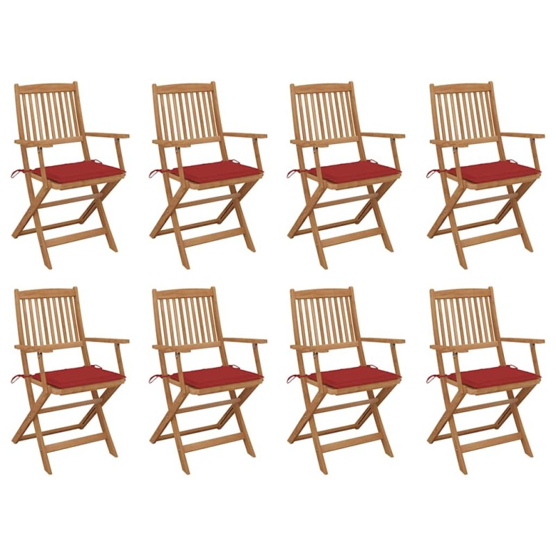 Chaises pliables d'extérieur et coussins lot de 8 Bois d'acacia 558253558253