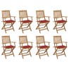 Chaises pliables d'extérieur et coussins lot de 8 Bois d'acacia 558253558253