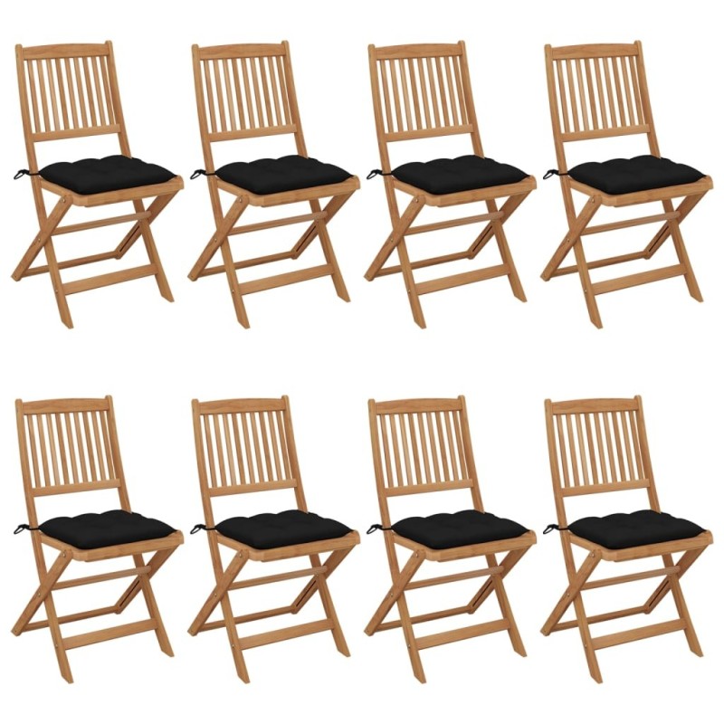 Chaises pliables de jardin lot de 8 avec coussins Bois d'acacia 558254558254