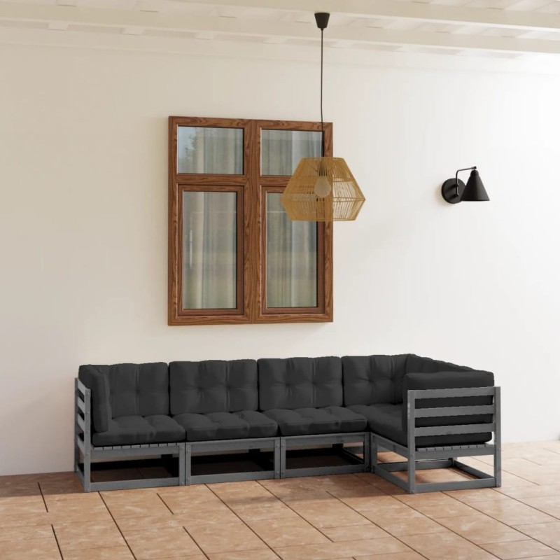 Salon de jardin 5 pcs avec coussins Bois de pin massif 558257558257