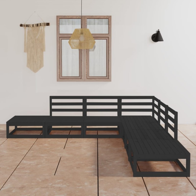 Salon de jardin 7 pcs noir bois de pin massif 558258558258