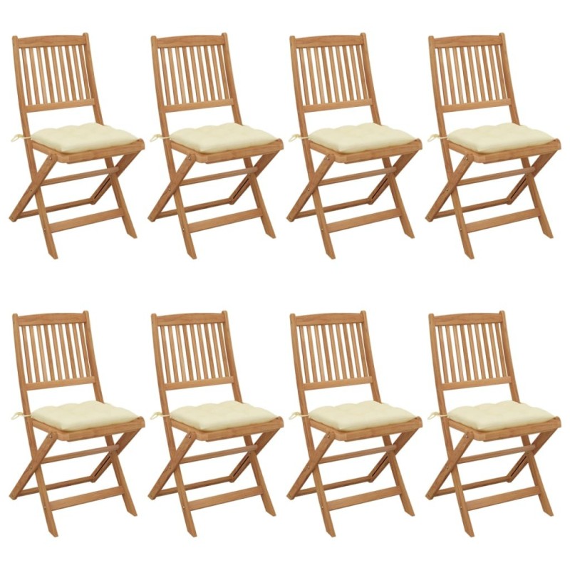 Chaises pliables de jardin lot de 8 avec coussins Bois d'acacia 558260558260
